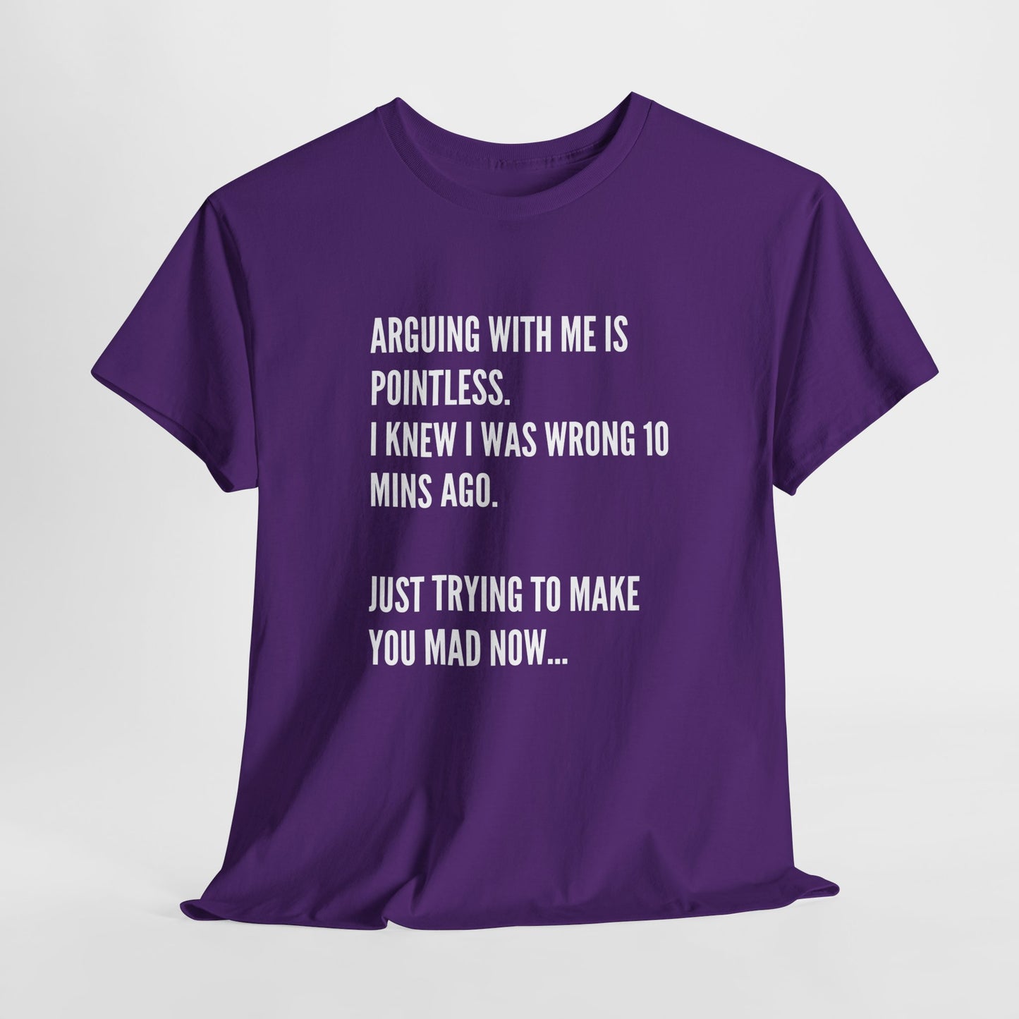 Funny Statement Tee — "Arguing With Me Is Pointless. I Knew I Was Wrong 10 Mins Ago. Just Trying To Make You Mad Now..."