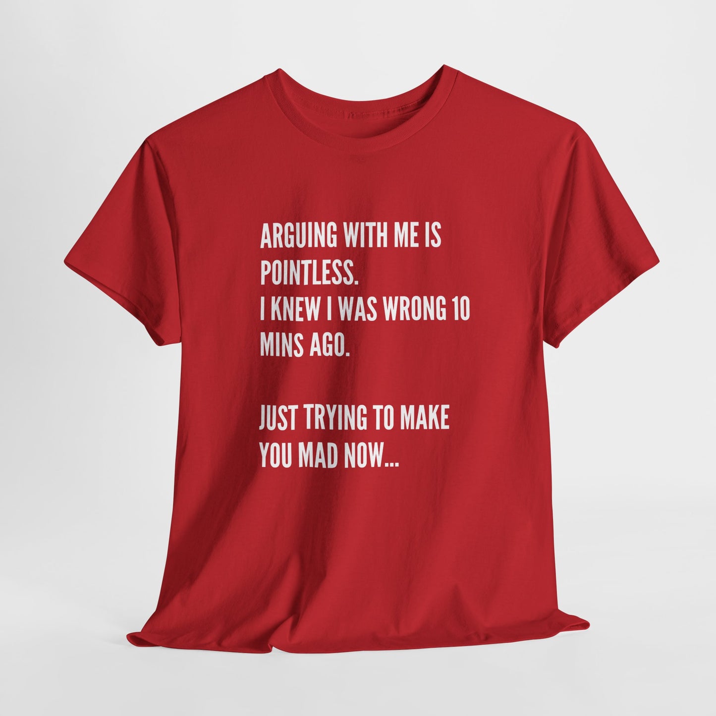 Funny Statement Tee — "Arguing With Me Is Pointless. I Knew I Was Wrong 10 Mins Ago. Just Trying To Make You Mad Now..."