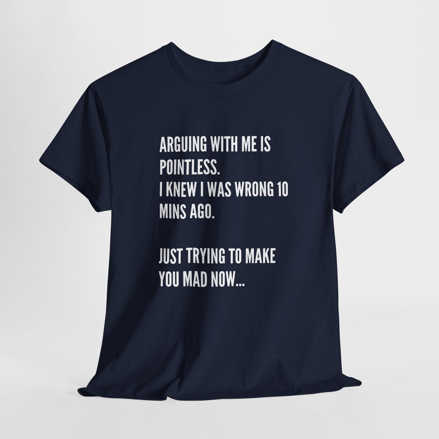 Funny Statement Tee — "Arguing With Me Is Pointless. I Knew I Was Wrong 10 Mins Ago. Just Trying To Make You Mad Now..."