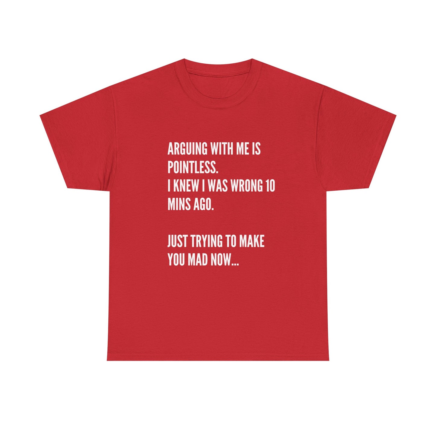 Funny Statement Tee — "Arguing With Me Is Pointless. I Knew I Was Wrong 10 Mins Ago. Just Trying To Make You Mad Now..."