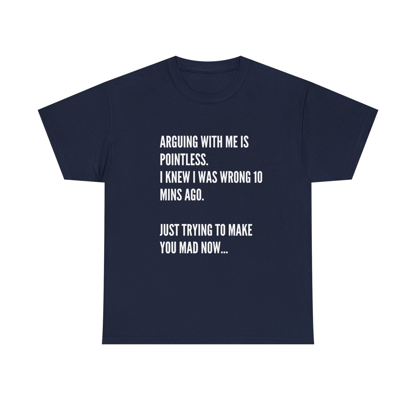 Funny Statement Tee — "Arguing With Me Is Pointless. I Knew I Was Wrong 10 Mins Ago. Just Trying To Make You Mad Now..."