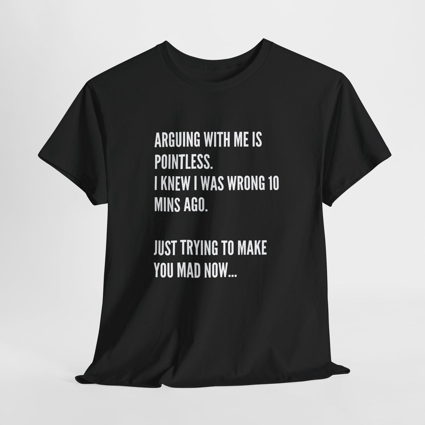 Funny Statement Tee — "Arguing With Me Is Pointless. I Knew I Was Wrong 10 Mins Ago. Just Trying To Make You Mad Now..."