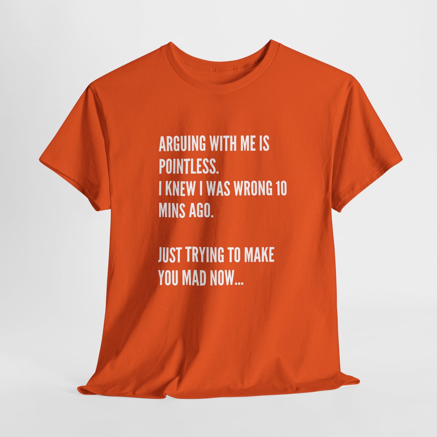 Funny Statement Tee — "Arguing With Me Is Pointless. I Knew I Was Wrong 10 Mins Ago. Just Trying To Make You Mad Now..."