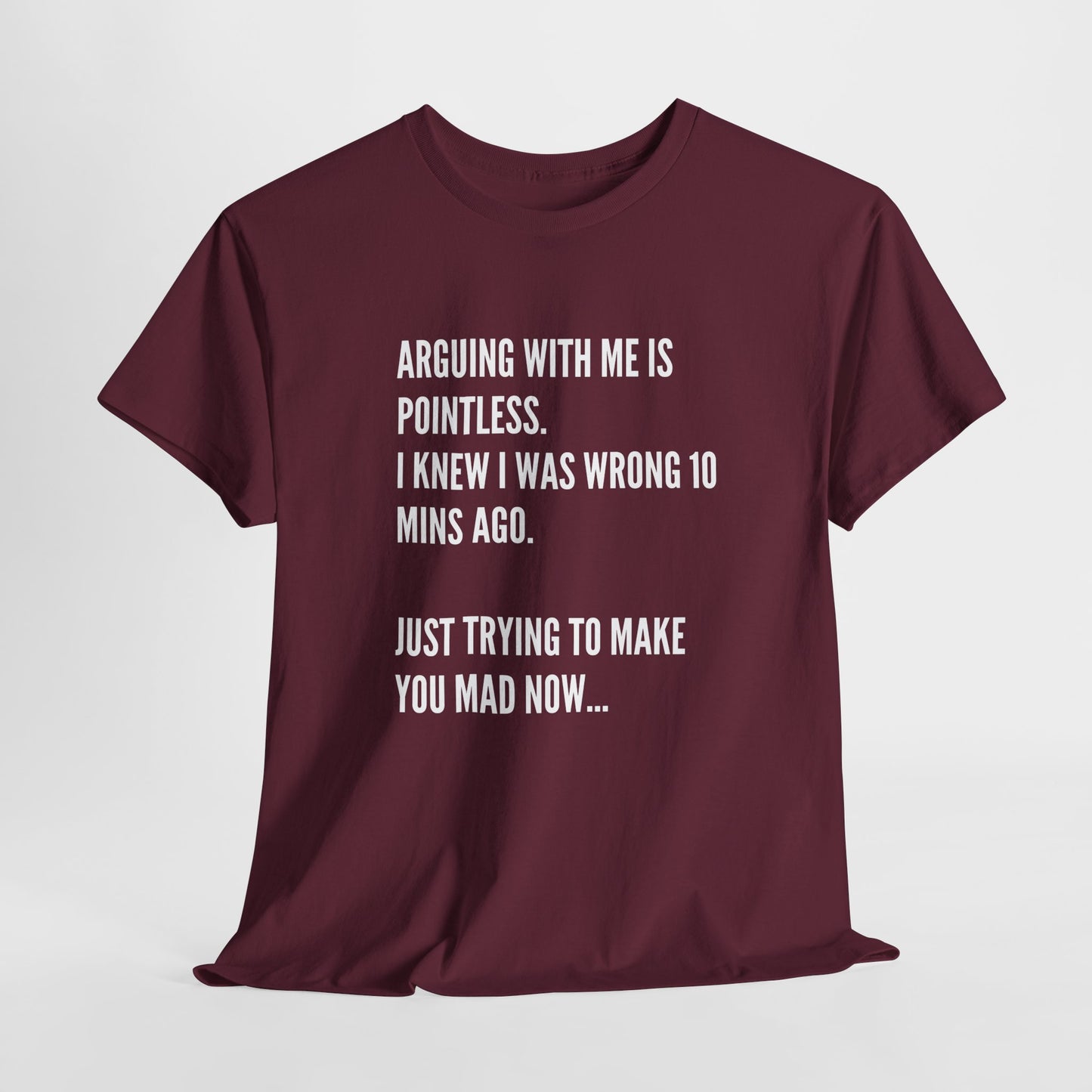Funny Statement Tee — "Arguing With Me Is Pointless. I Knew I Was Wrong 10 Mins Ago. Just Trying To Make You Mad Now..."
