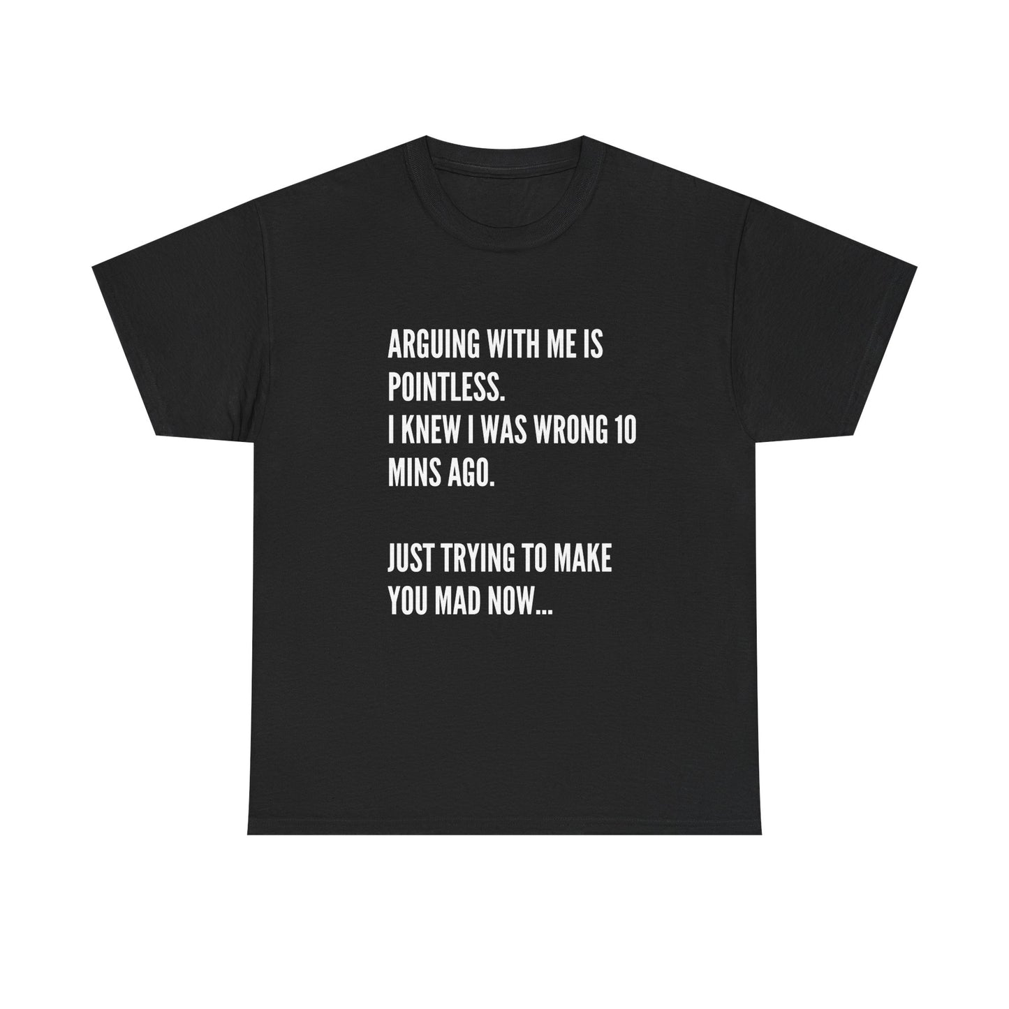 Funny Statement Tee — "Arguing With Me Is Pointless. I Knew I Was Wrong 10 Mins Ago. Just Trying To Make You Mad Now..."
