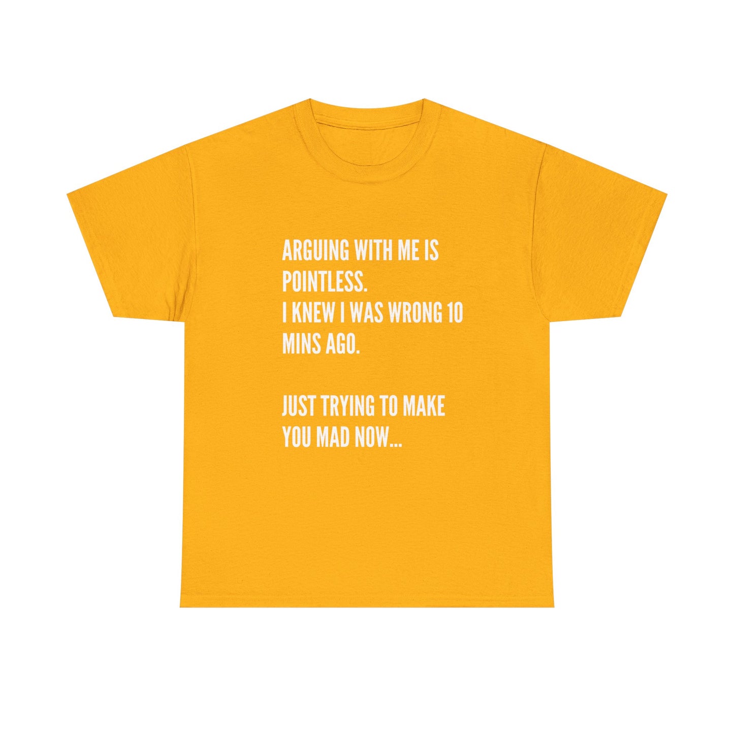 Funny Statement Tee — "Arguing With Me Is Pointless. I Knew I Was Wrong 10 Mins Ago. Just Trying To Make You Mad Now..."