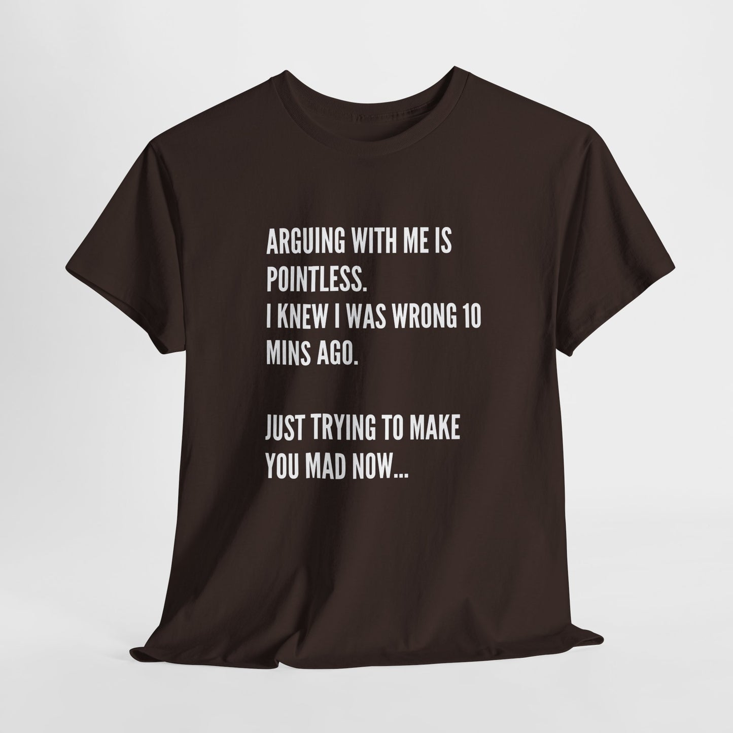 Funny Statement Tee — "Arguing With Me Is Pointless. I Knew I Was Wrong 10 Mins Ago. Just Trying To Make You Mad Now..."
