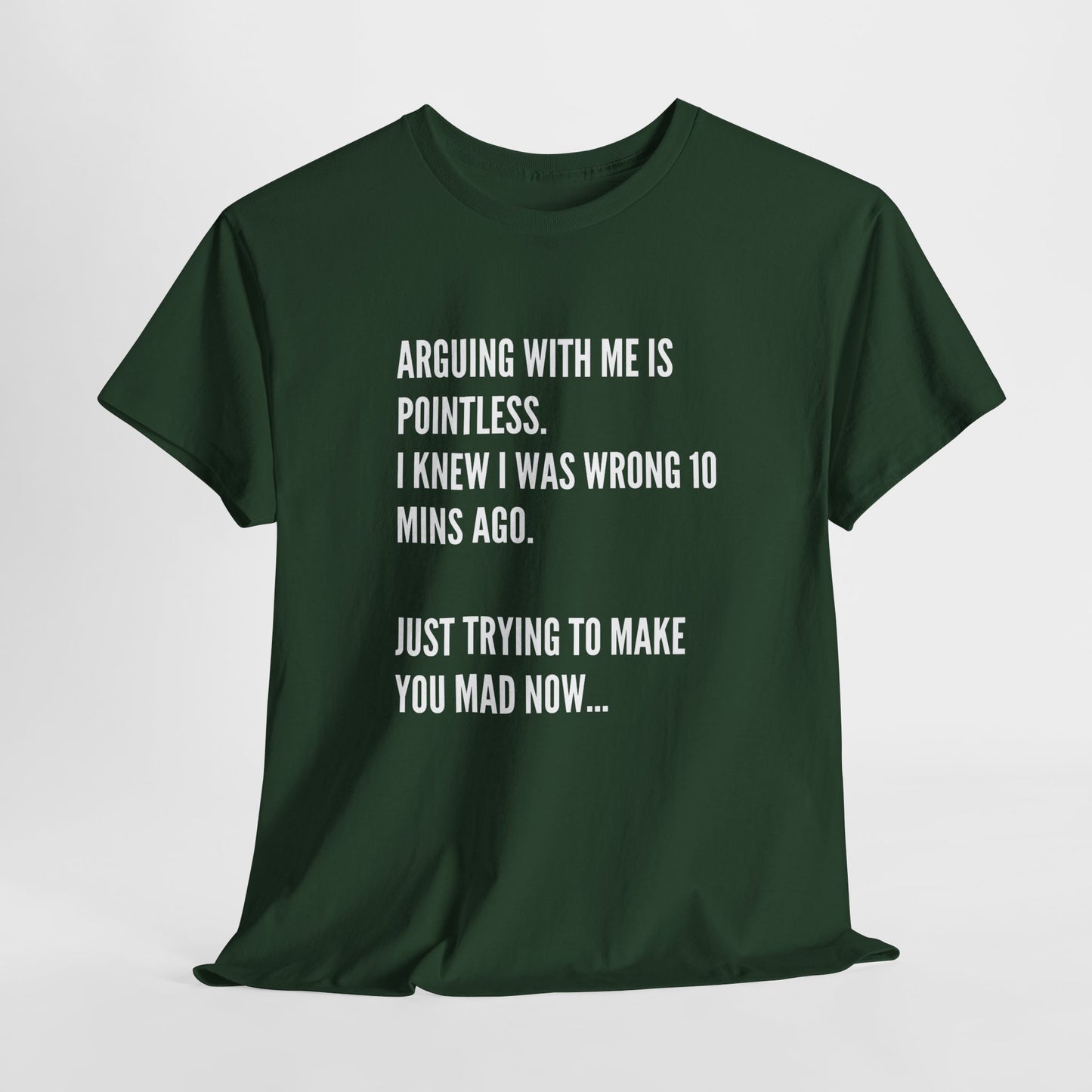 Funny Statement Tee — "Arguing With Me Is Pointless. I Knew I Was Wrong 10 Mins Ago. Just Trying To Make You Mad Now..."