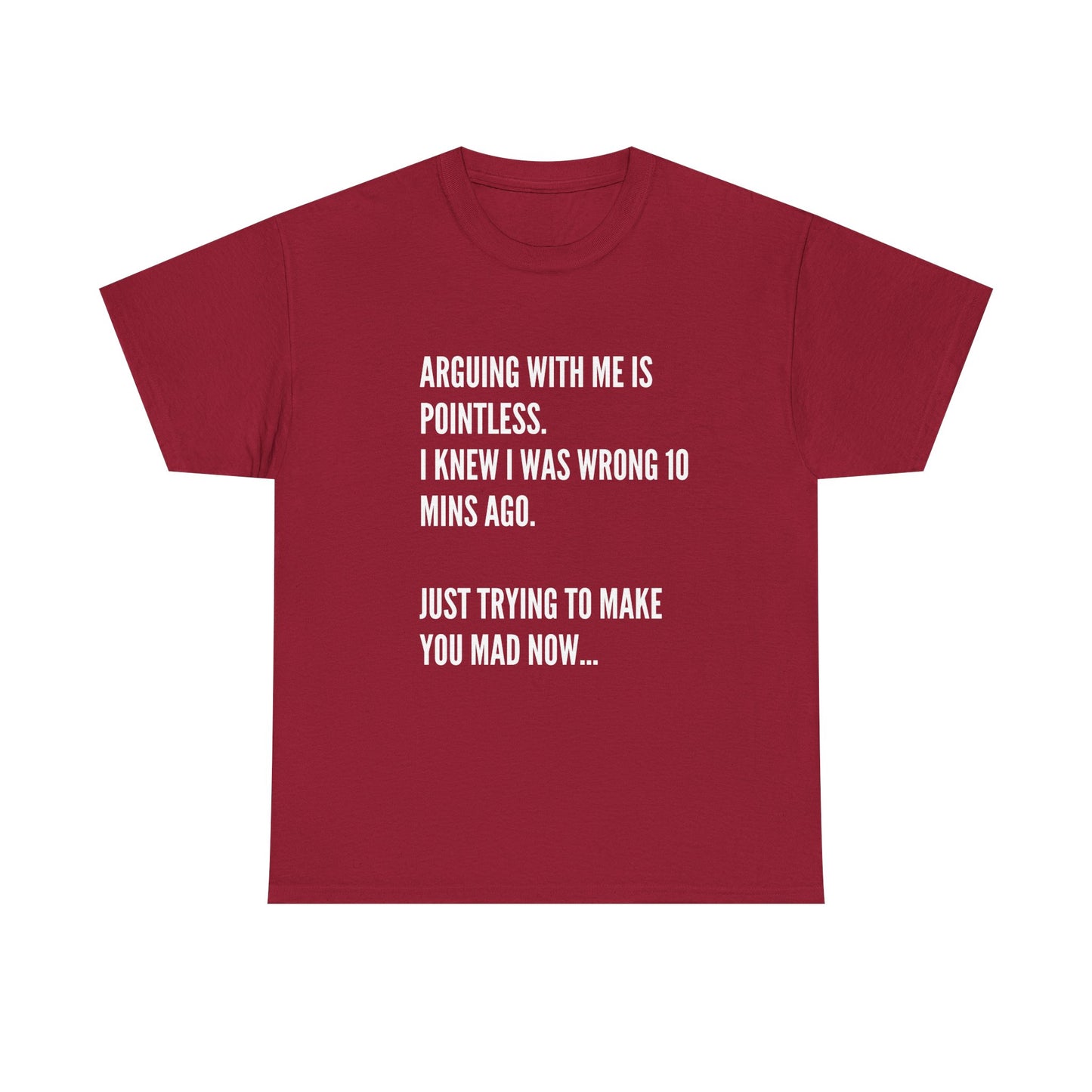 Funny Statement Tee — "Arguing With Me Is Pointless. I Knew I Was Wrong 10 Mins Ago. Just Trying To Make You Mad Now..."