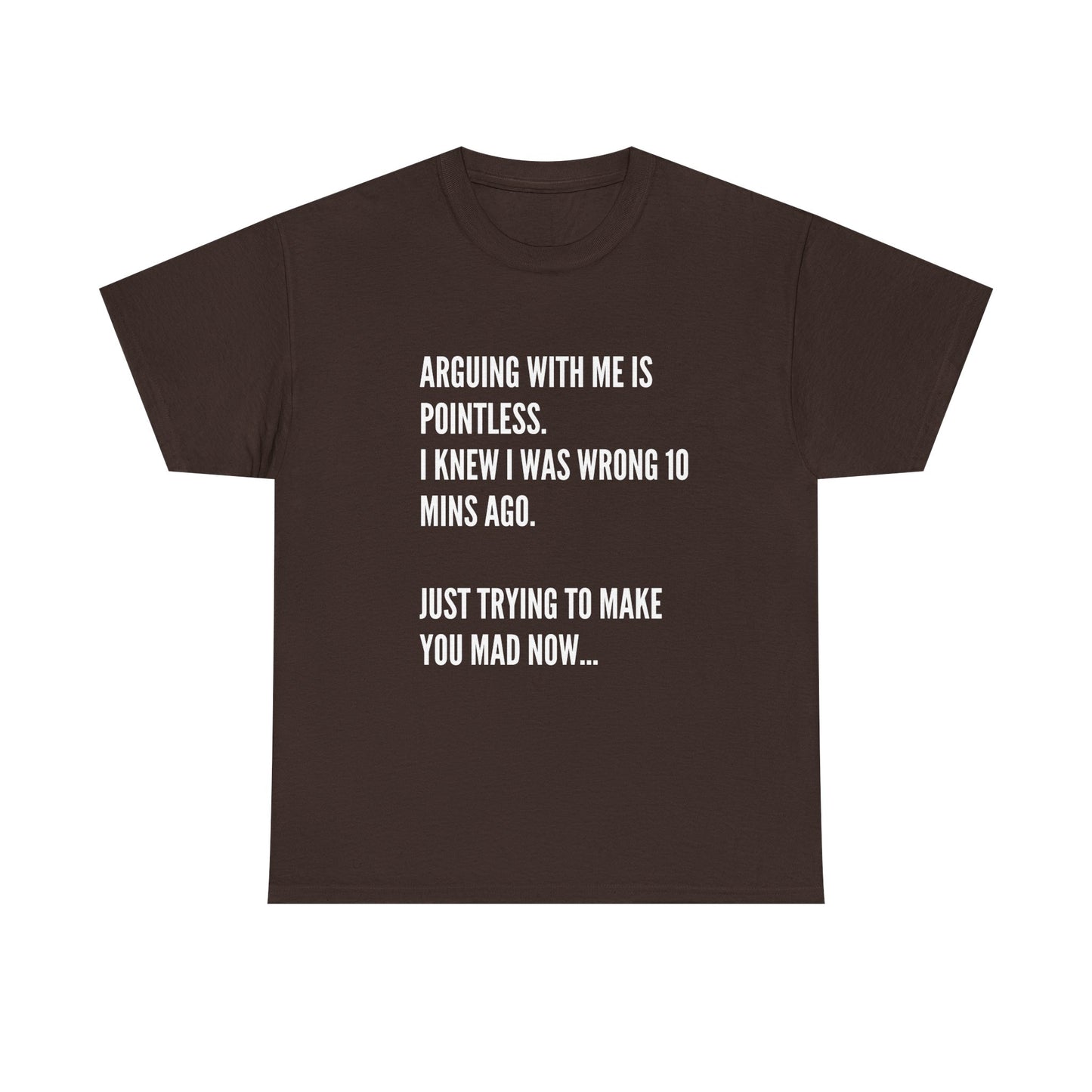 Funny Statement Tee — "Arguing With Me Is Pointless. I Knew I Was Wrong 10 Mins Ago. Just Trying To Make You Mad Now..."