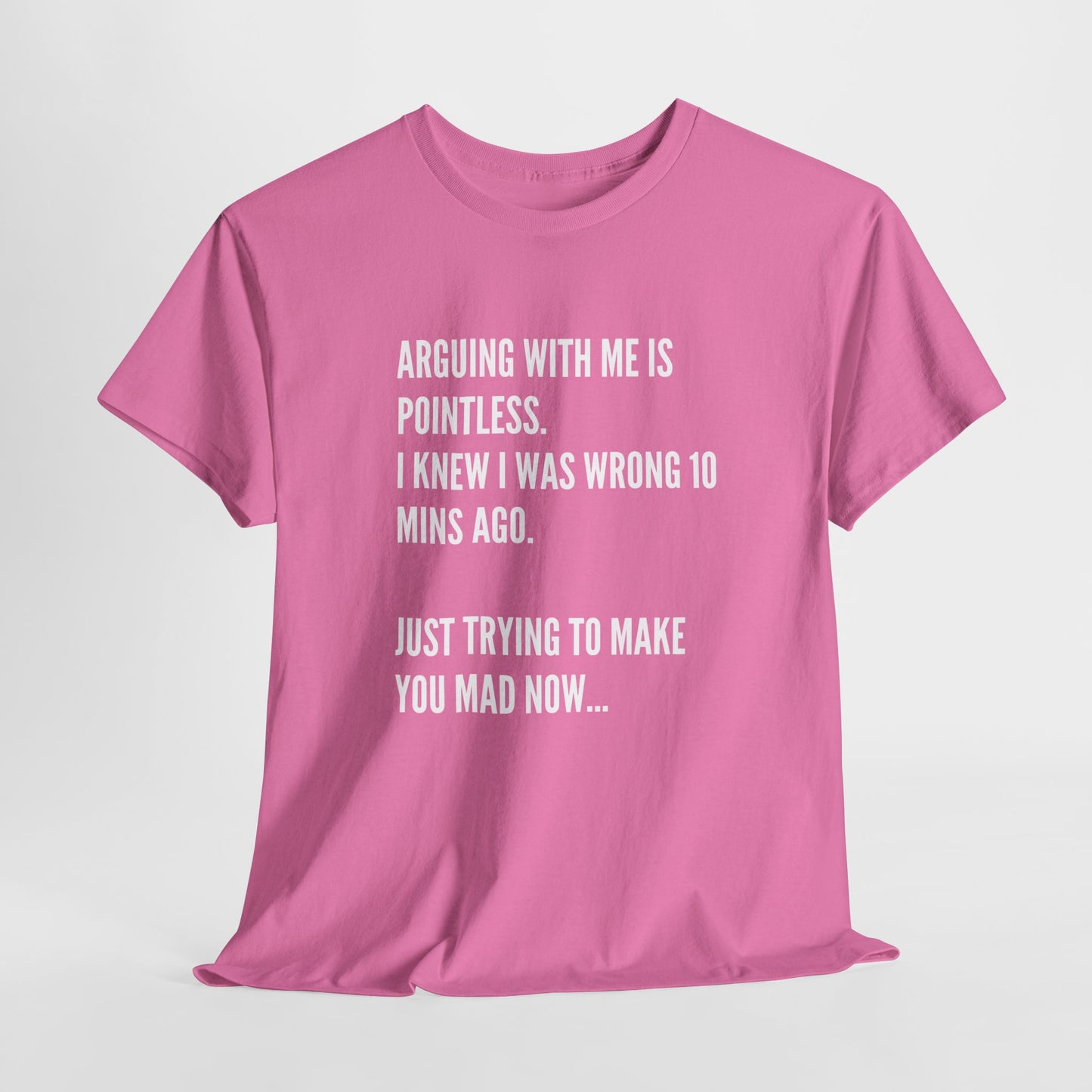 Funny Statement Tee — "Arguing With Me Is Pointless. I Knew I Was Wrong 10 Mins Ago. Just Trying To Make You Mad Now..."